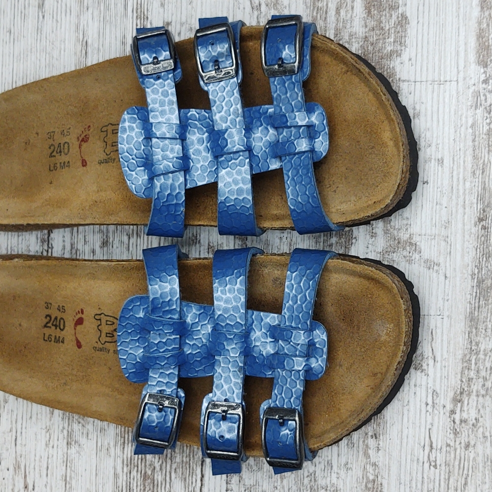 🟦Sz 37 Like New Birkenstock Blue Triple Strap Slide Sandal - Picture 7 of 16